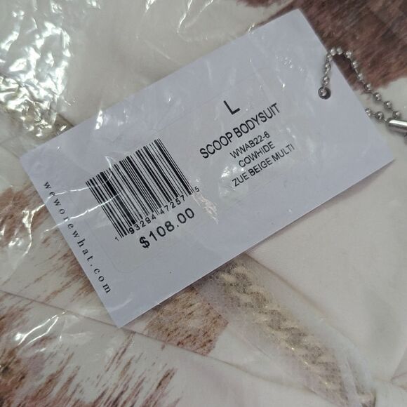 Cowhide Scoop Bodysuit | Detachable Chain Belt Beige Multi Cow Hide Print L NWT - Picture 11 of 11